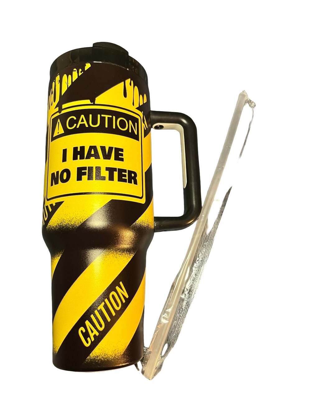 40oz Stainless Steel Insulated Travel Tumbler with Handle and Straw - Caution I